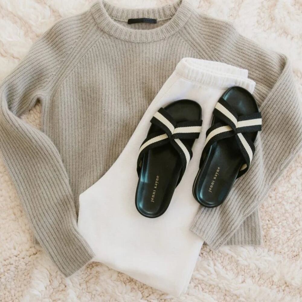 Jenni Kayne Cotton Crossover Sandal - Black Stripe